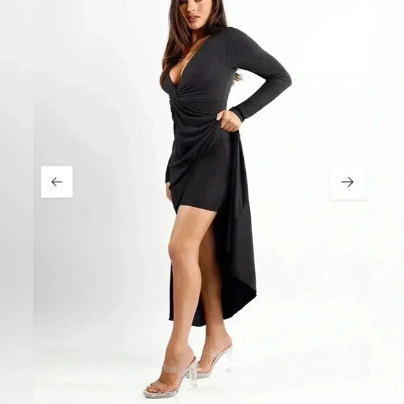 POPILUSH Shapewear Dress Deep V-Neck Twist Split Maxi - Picture 2 of 7